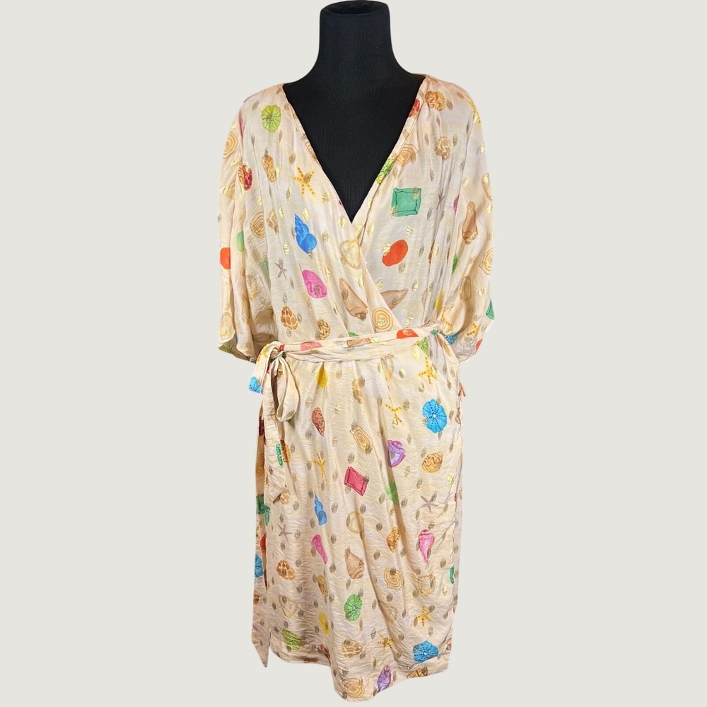 Never Fully Dressed Seashell Gold Foil Wrap Dress Cream Plus Size US 22 - Picture 3 of 16